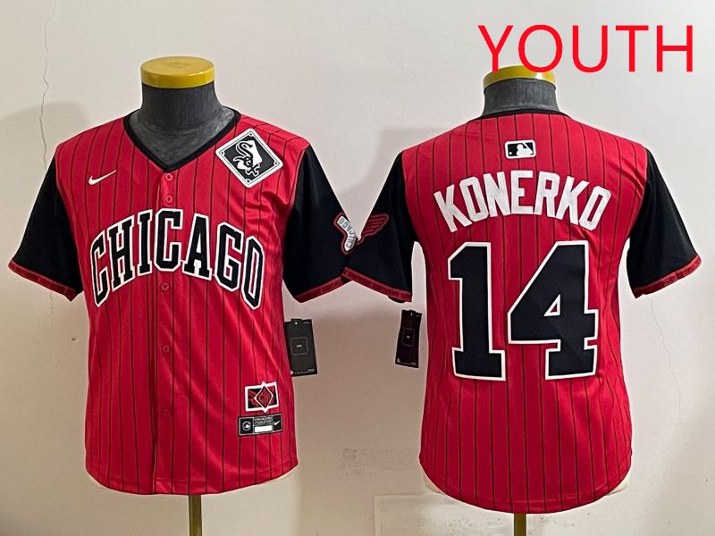 Youth 2025 Chicago White Sox #14 Konerko Red Stripe Joint Name Nike MLB Jersey style 13->youth mlb jersey->Youth Jersey